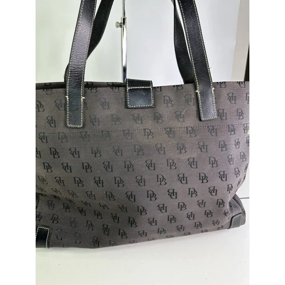 Dooney & Bourke Brown Black Monogram Canvas Shoulder Bag Purse Large